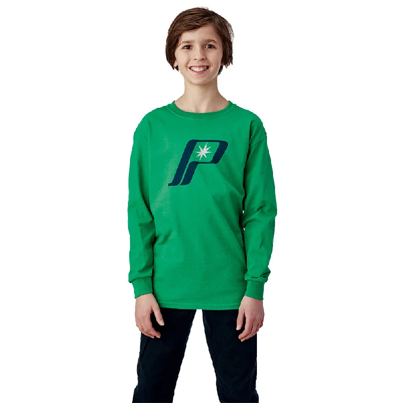 Polaris  Kelly Green Youth Long Sleeve Retro Graphic Shirt Soft Comfy Cotton