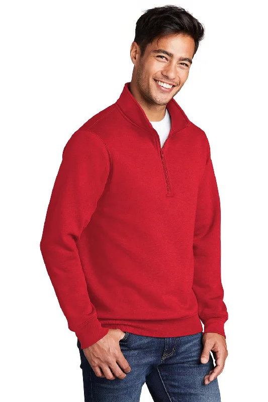 Port & Company Mens Core Fleece 1/4 Zip Sweatshirt - Red