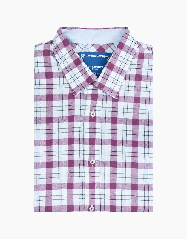 Raglan Burgundy Check Short Sleeve Shirt