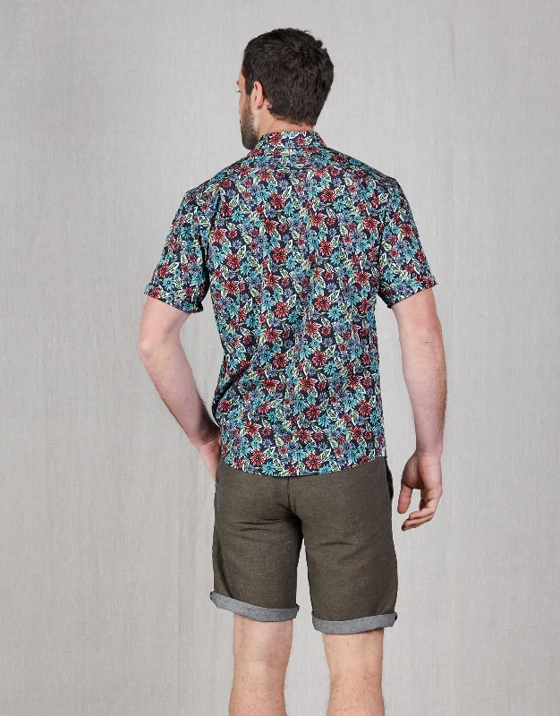 Raglan Navy Floral Short Sleeve Shirt