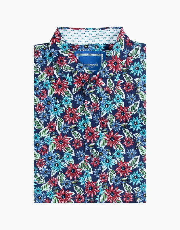 Raglan Navy Floral Short Sleeve Shirt