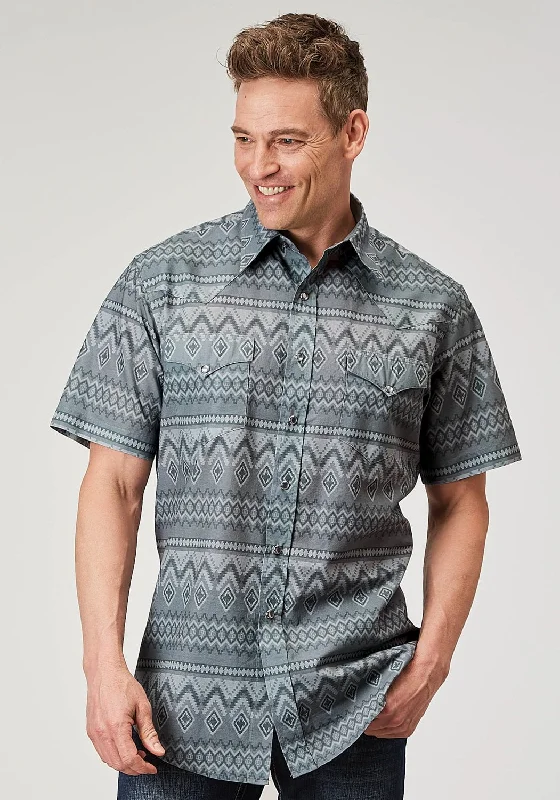 Roper Mens 1895 River Aztec Grey 100% Cotton S/S Shirt