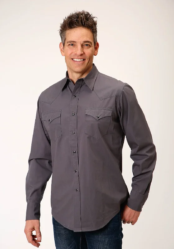 Roper Mens Charcoal 100% Cotton Solid Poplin L/S Shirt