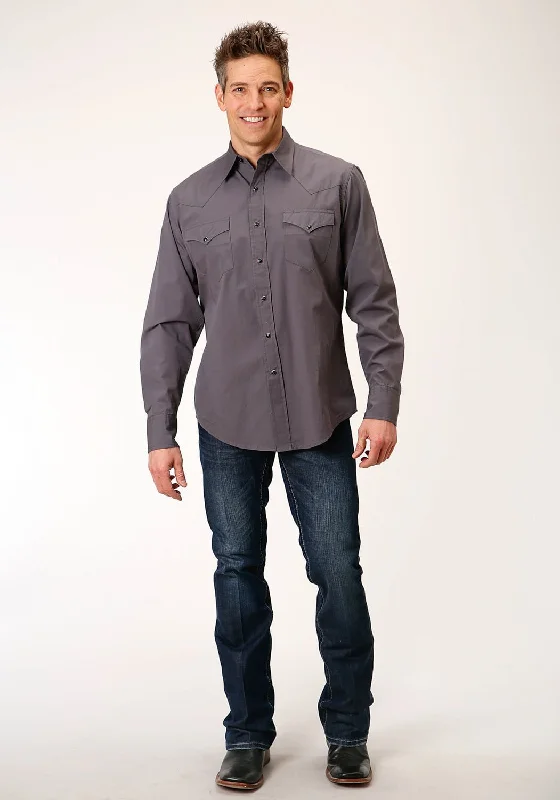 Roper Mens Charcoal 100% Cotton Solid Poplin L/S Shirt