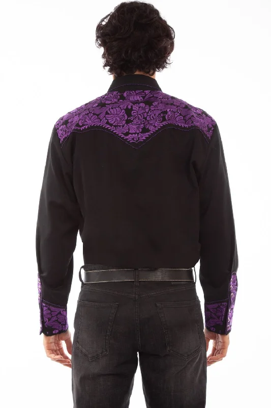 Scully Mens Purple Poly/Rayon Floral Tooled L/S Shirt