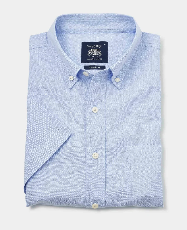 Sky Blue Classic Fit Short Sleeve Oxford Shirt