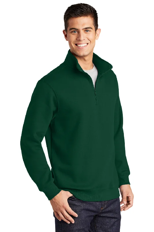 Sport-Tek Mens Shrink Resistant Fleece 1/4 Zip Sweatshirt - Forest Green