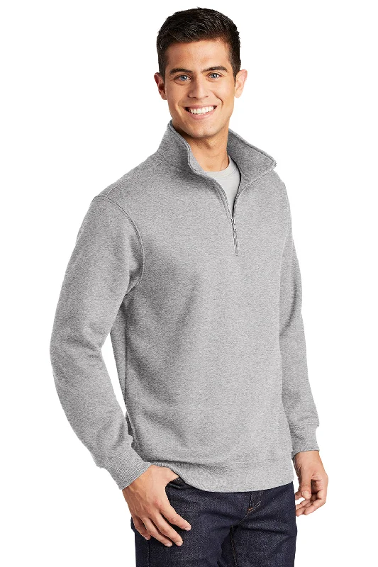 Sport-Tek Mens Shrink Resistant Fleece 1/4 Zip Sweatshirt - Heather Grey