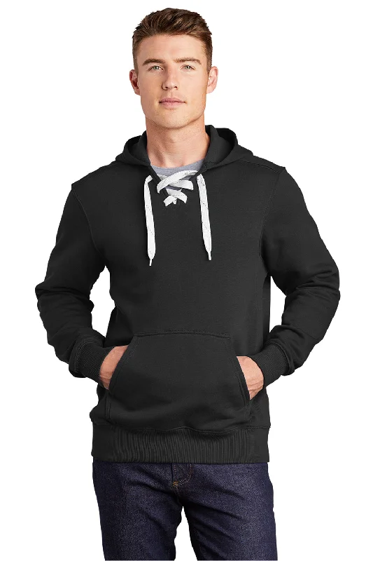 Sport-Tek Mens Lace Up Fleece Hooded Sweatshirt Hoodie - Black