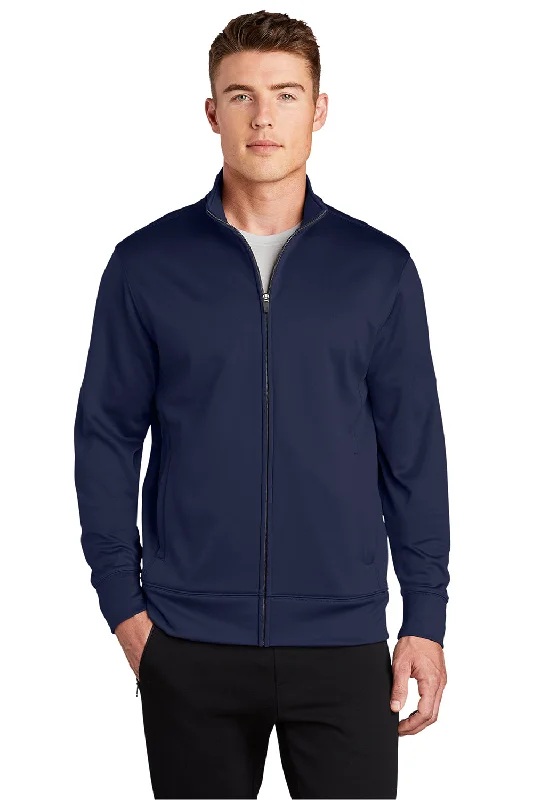 Sport-Tek Mens Sport-Wick Moisture Wicking Fleece Full Zip Sweatshirt - Navy Blue