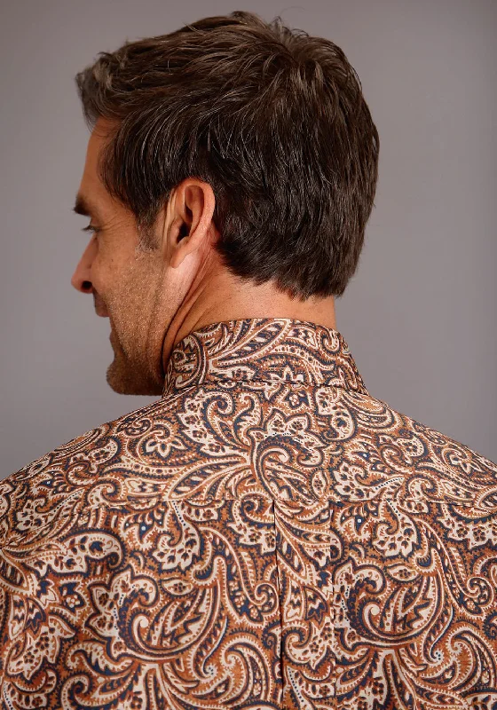 Stetson Mens Brown 100% Cotton Leather Paisley BD L/S 1 Pocket Shirt