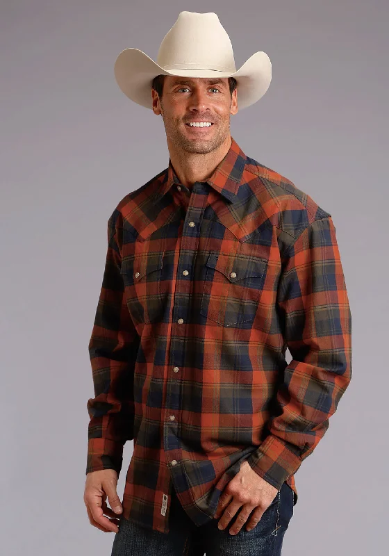 Stetson Mens Orange 100% Cotton Harvest Plaid L/S Shirt