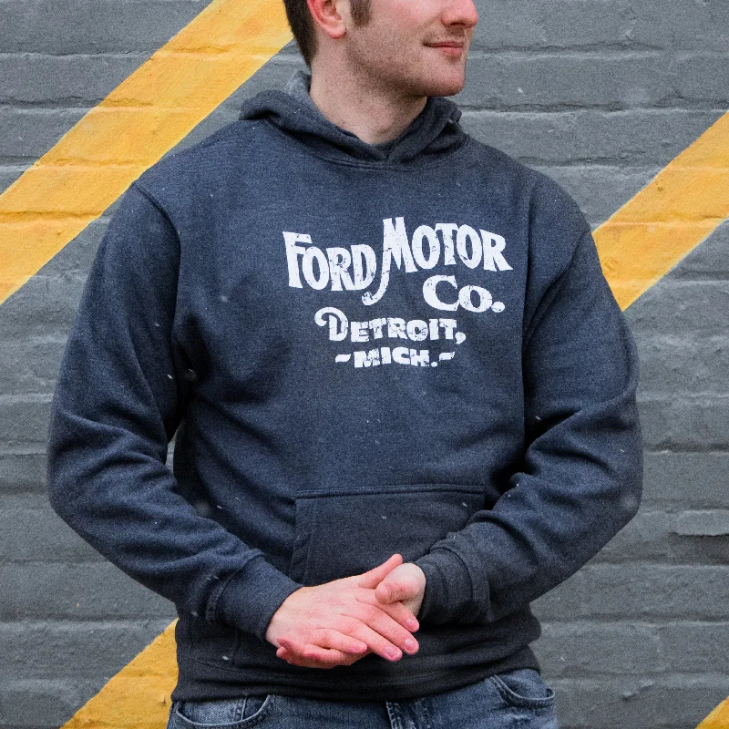 Hoodie - Mens Ford Distressed 1903 Text - Heather Navy