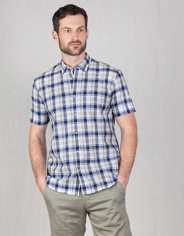 Waihi Blue & Beige Check Short Sleeve Shirt