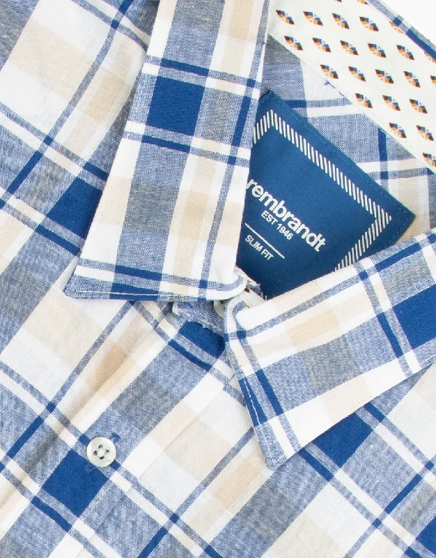 Waihi Blue & Beige Check Short Sleeve Shirt