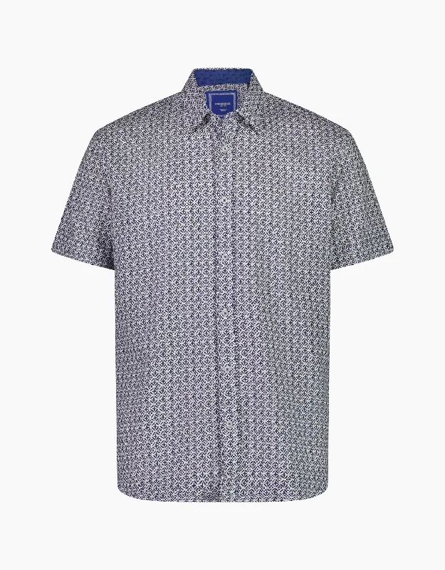 Waihi Navy Printed Short Sleeve Shirt