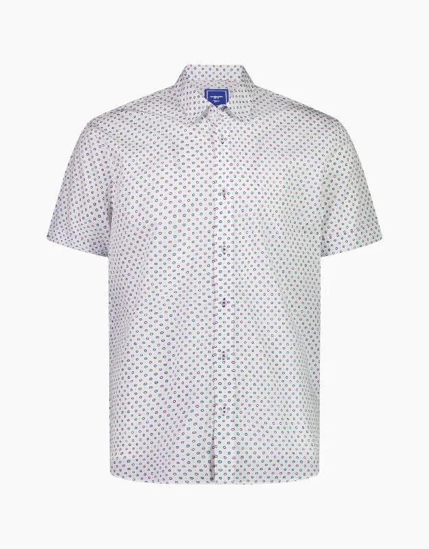 Waihi Purple & Green Spot Short Sleeve Shirt