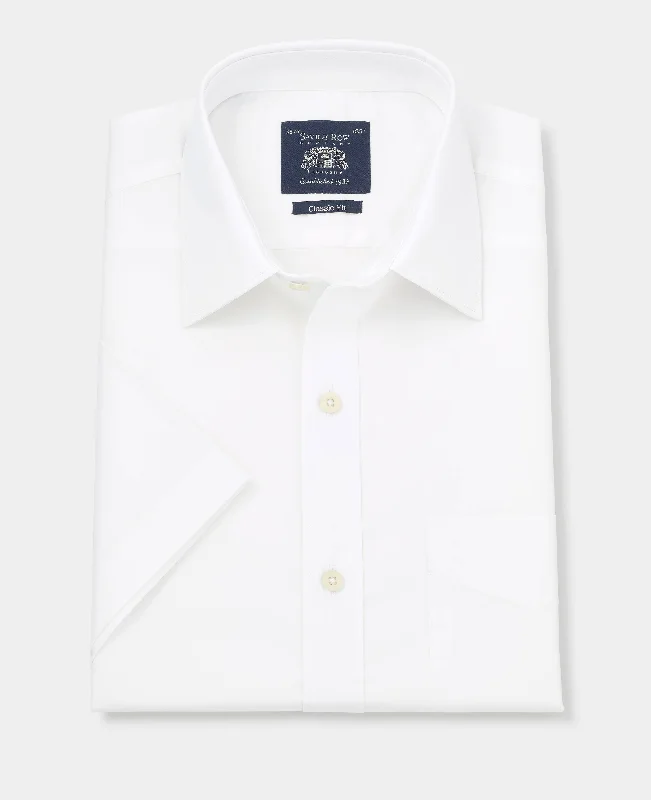 White Poplin Classic Fit Short Sleeve Formal Shirt