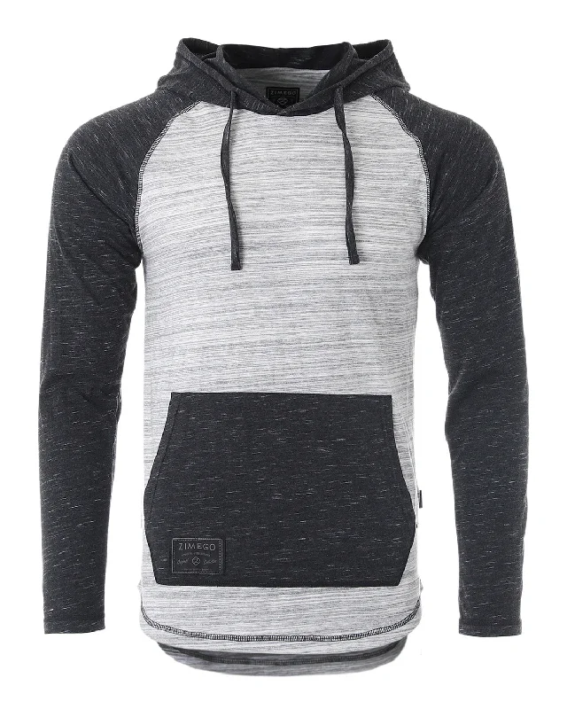 ZIMEGO Long Sleeve Raglan Henley Round Bottom Hood T-Shirts - GREY / BLACK