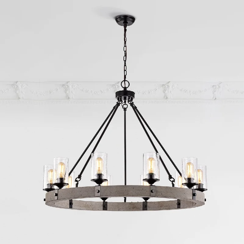 Chandeliers with Dimmable Lights for Ambiance ControlChandeliers with Dimmable Lights for Ambiance Control10-Light Slate Wood and Black Wheel Chandelier with Seedy Glass Shades - 39.5 in. Dia x 30 in. H Chandeliers with Dimmable Lights for Ambiance ControlChandeliers with Dimmable Lights for Ambiance Control10-Light Slate Wood and Black Wheel Chandelier with Seedy Glass Shades - 39.5 in. Dia x 30 in. H