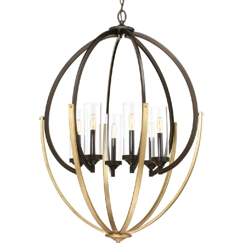 Chandeliers with Metal Frames in Black FinishChandeliers with Metal Frames in Black FinishEvoke Collection Six-Light Antique Bronze Clear Glass Luxe Chandelier Light