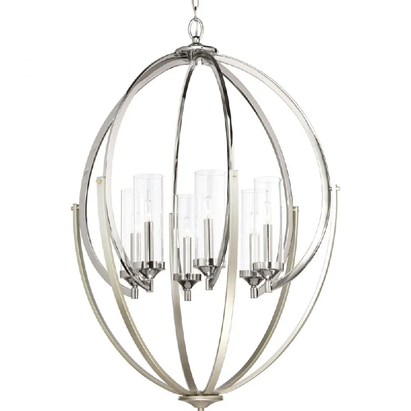 Chandeliers with Clear Crystal for a Sparkling EffectChandeliers with Clear Crystal for a Sparkling EffectEvoke Collection Six-Light Polished Nickel Clear Glass Luxe Chandelier Light