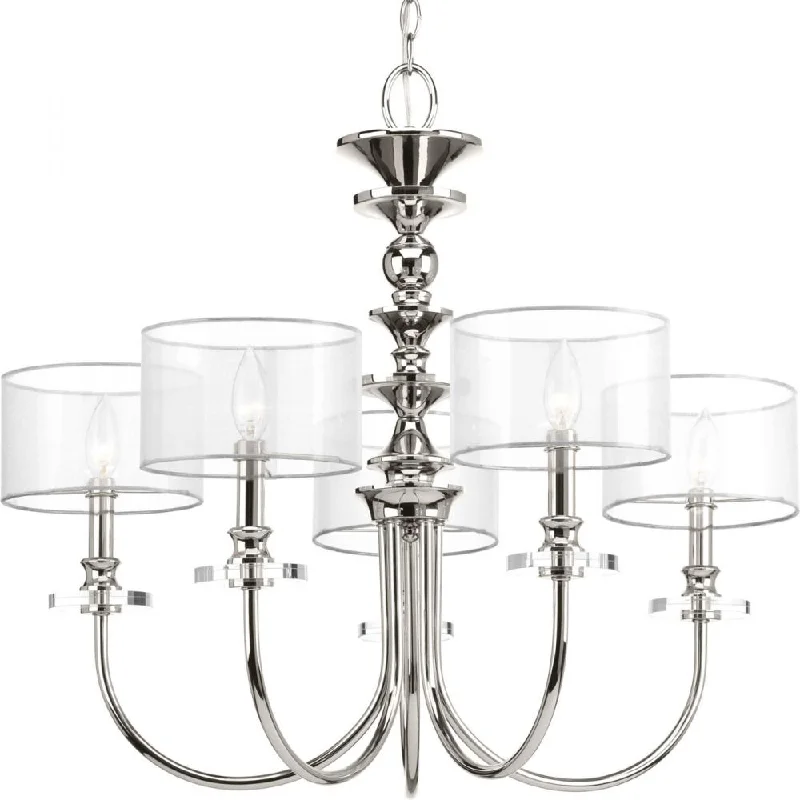 Chandeliers with Metal Frames in Gold FinishChandeliers with Metal Frames in Gold FinishMarche Collection Five-Light Polished Nickel Grey Mylar Shade Luxe Chandelier Light