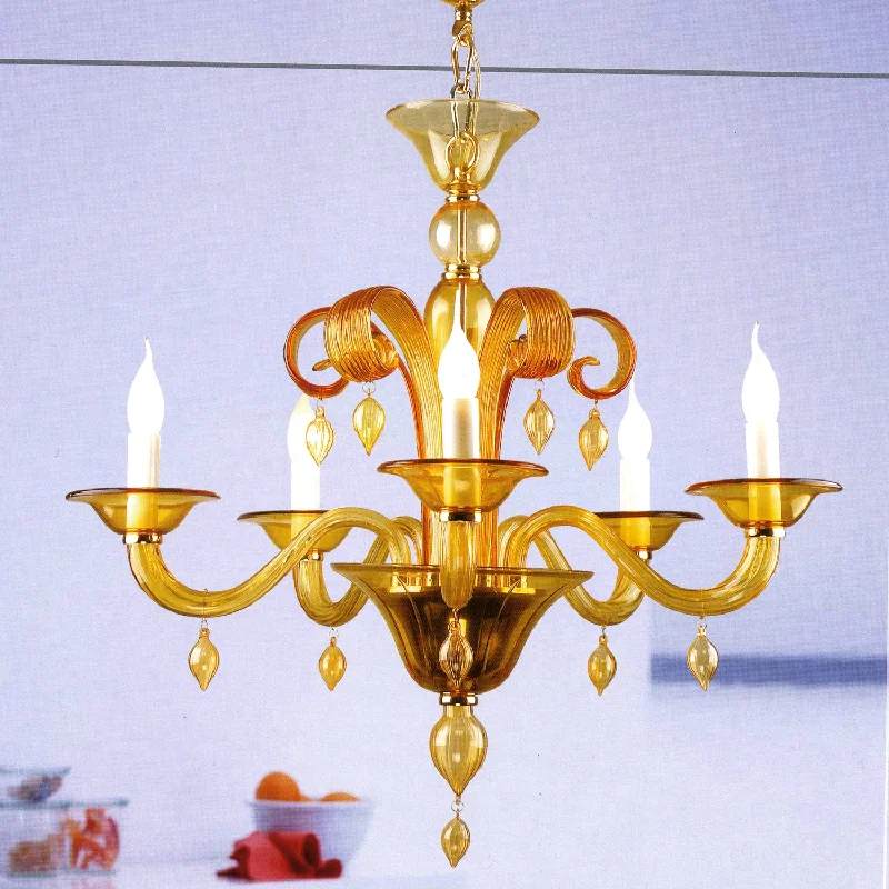 French Country Chandeliers with a Romantic AuraFrench Country Chandeliers with a Romantic AuraMurano Style W:30 x H:34 Amber Hand Blown Glass 6 Lights