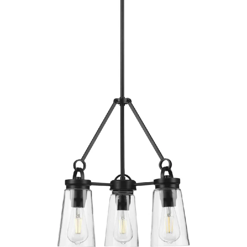 Victorian - Inspired Chandeliers with Ornate DetailsVictorian - Inspired Chandeliers with Ornate DetailsStockbrace Collection Three-Light Matte Black and Clear Glass Farmhouse Style Chandelier Light