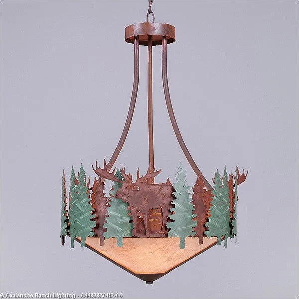 African - Inspired Ceiling Lights with Tribal Patterns and Natural MaterialsAfrican - Inspired Ceiling Lights with Tribal Patterns and Natural MaterialsAvalanche Ranch Crestline-Moose A44828IV-HR-04 Pendant Light - Pine Green/Rust Patina