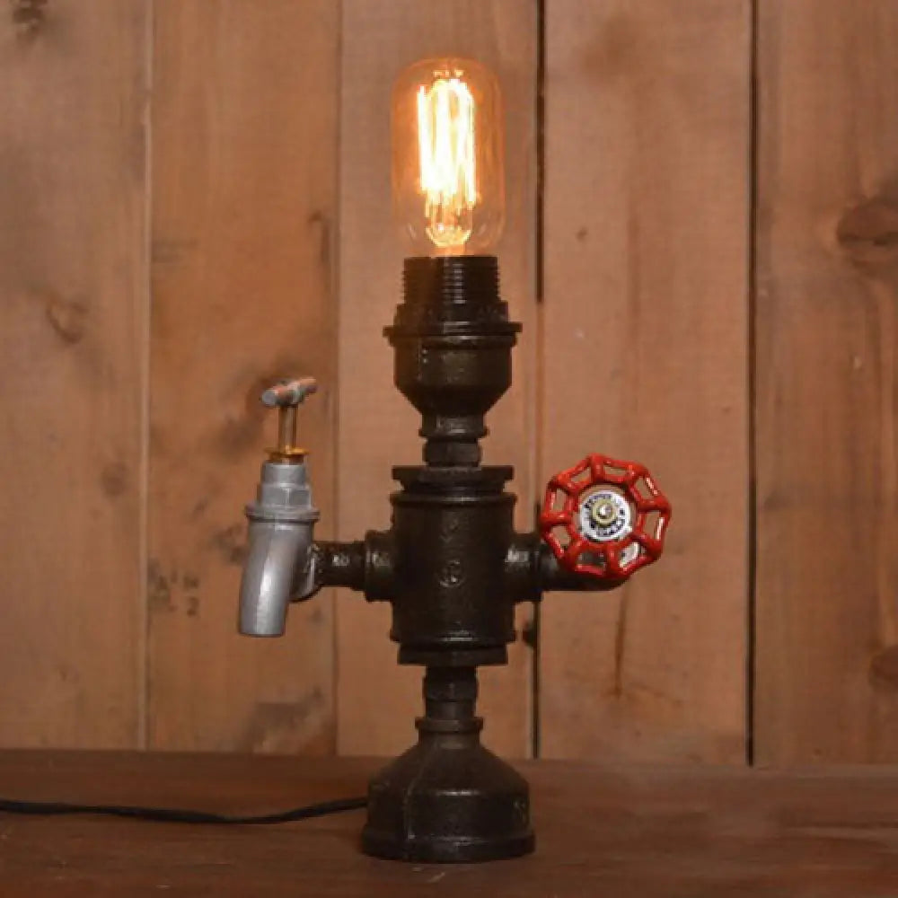 metal table lamps with a matte black finish for a sleek appearancemetal table lamps with a matte black finish for a sleek appearanceFarmhouse Black Metal Table Light with Water Tap, Valve and Open Bulb