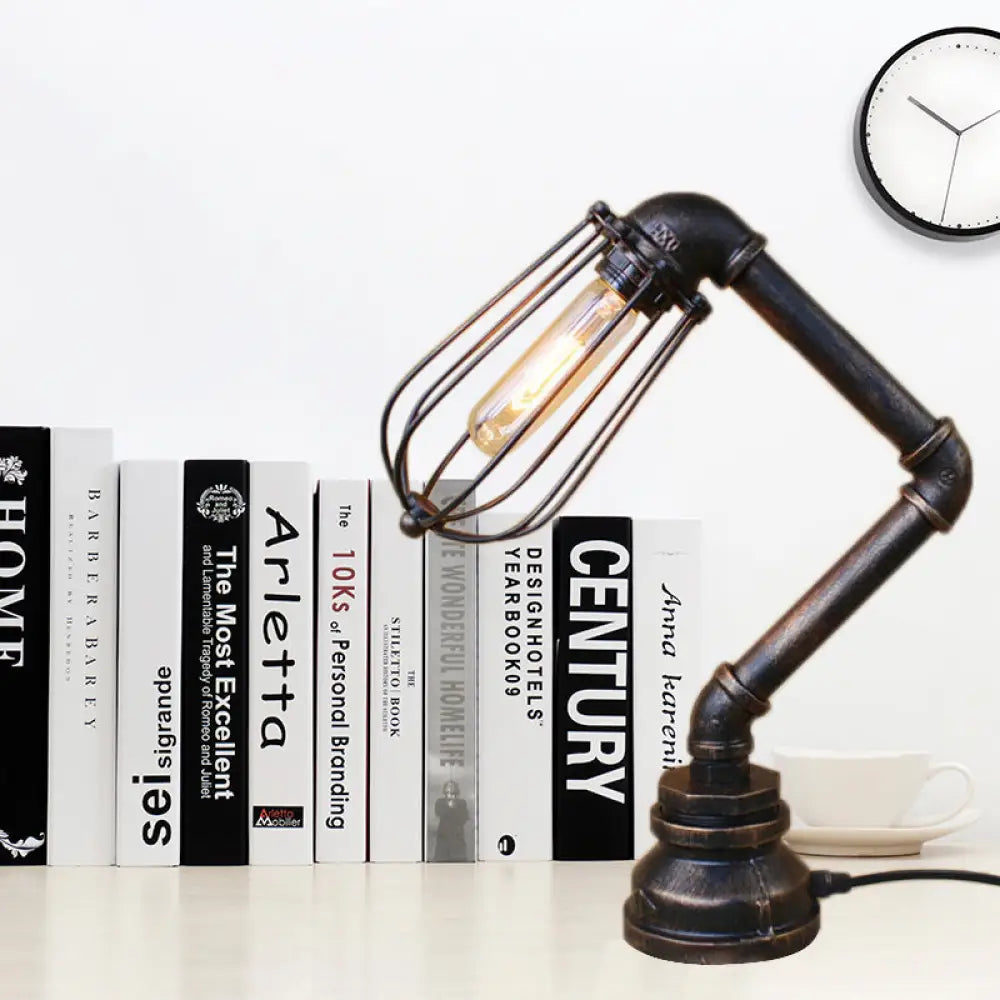 rustic farmhouse table lamps for cozy kitchensrustic farmhouse table lamps for cozy kitchensIndustrial Style Metal Table Lamp with Bulb Cage Shade & Water Pipe in Aged Bronze