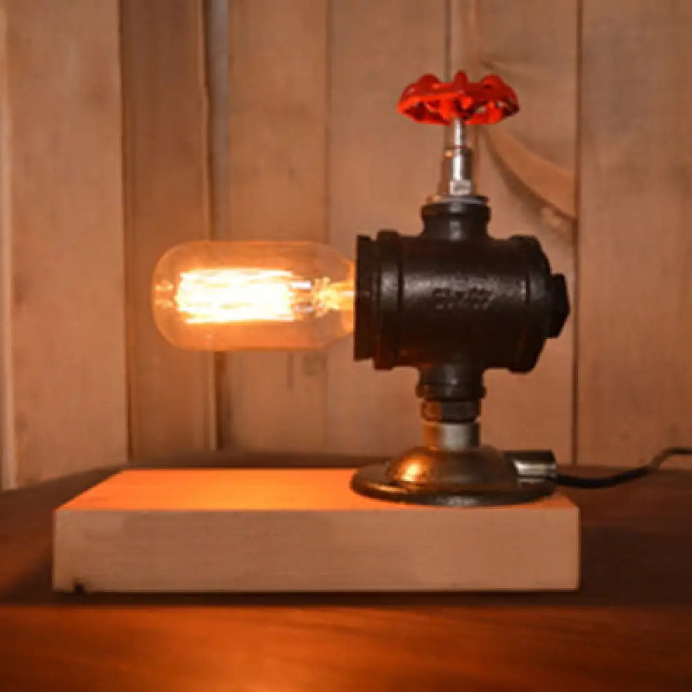 industrial style table lamps with exposed bulbs for loft apartmentsindustrial style table lamps with exposed bulbs for loft apartmentsIndustrial Black Metal Table Light with Valve Wheel and Wooden Base - Minimalist Design