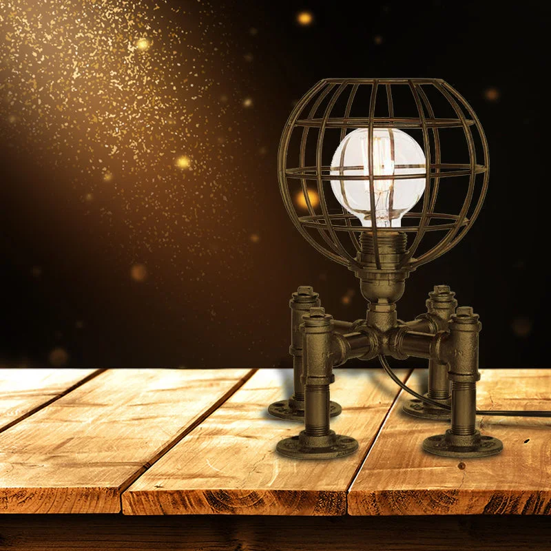 industrial style table lamps with exposed bulbs for loft apartmentsindustrial style table lamps with exposed bulbs for loft apartmentsRustic 1-Light Cage Table Lamp with Aged Silver/Bronze Finish - Farmhouse Style
