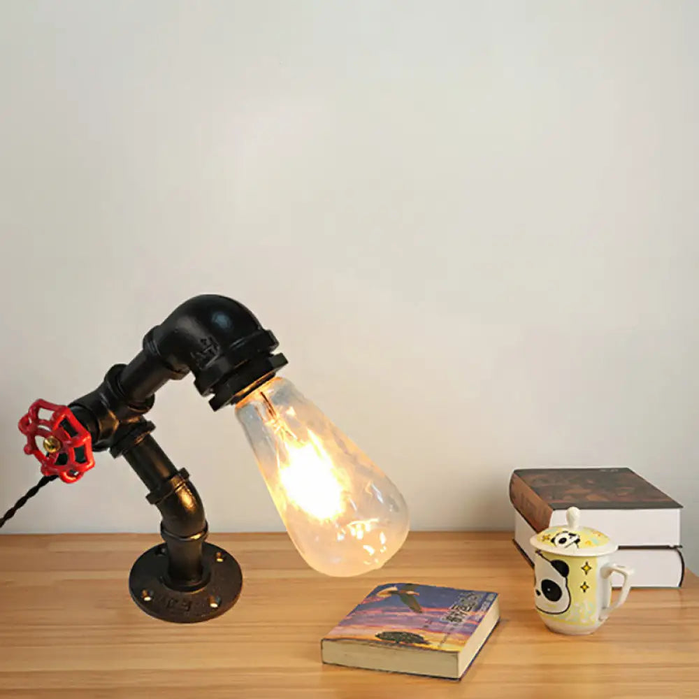 leather table lamps with a distressed texture for a rugged charmleather table lamps with a distressed texture for a rugged charmIndustrial Black Metal Table Lamp with Piped Design and Valve Wheel - 1-Light Bedroom Table Light