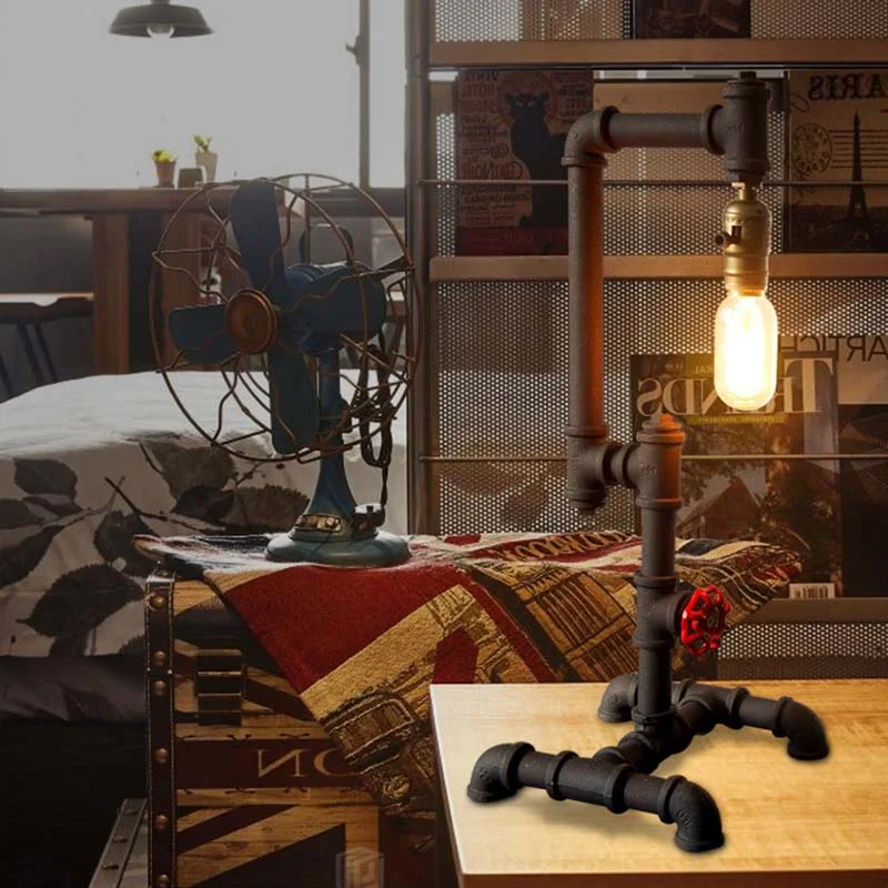 modern minimalist table lamps for contemporary living roomsmodern minimalist table lamps for contemporary living roomsIndustrial Style Metallic Table Light with Red Valve: 1-Light Standing Pipe Design in Dark Rust for Living Room