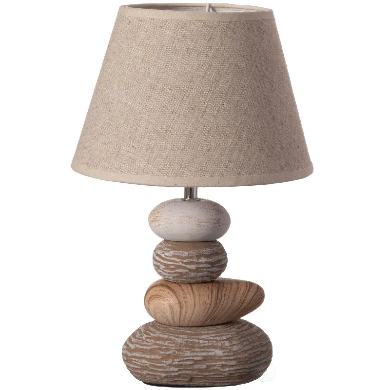 art deco table lamps with geometric shapes for a retro touchart deco table lamps with geometric shapes for a retro touch14" Decorative Ceramic Table Lamp, with Beige, Brown, and White Stones and Beige Linen Lampshade