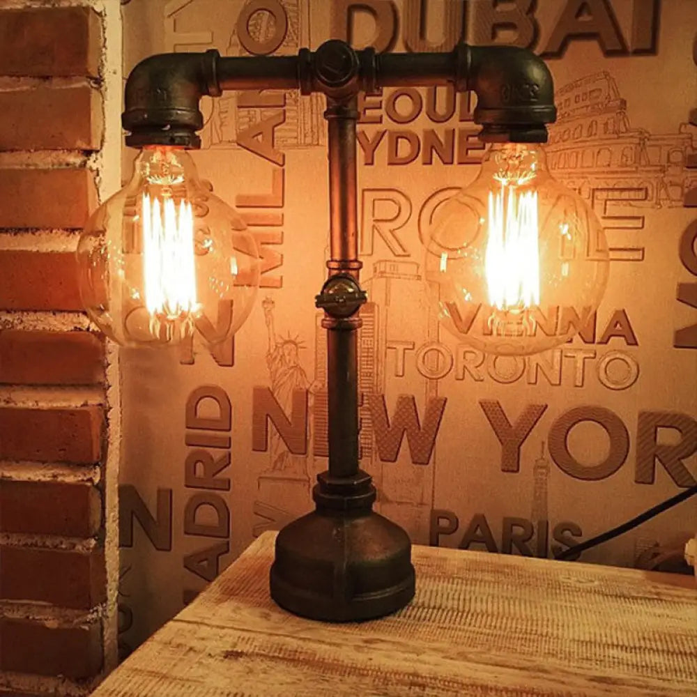 leather table lamps with a distressed texture for a rugged charmleather table lamps with a distressed texture for a rugged charmIndustrial Water Pipe Table Lamp - 2 Lights, Stylish Black Metal Fixture for Restaurant Lighting
