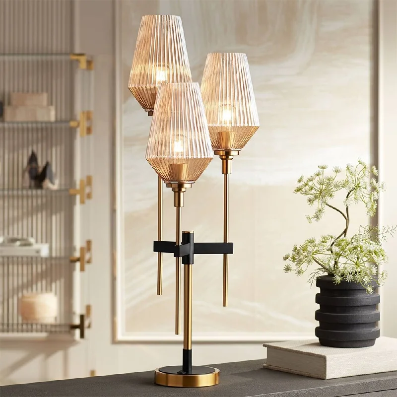 glass table lamps with a frosted surface for soft light diffusionglass table lamps with a frosted surface for soft light diffusion39" Brass and Glass 3-Light Modern Console Lamp - 39" x 14"