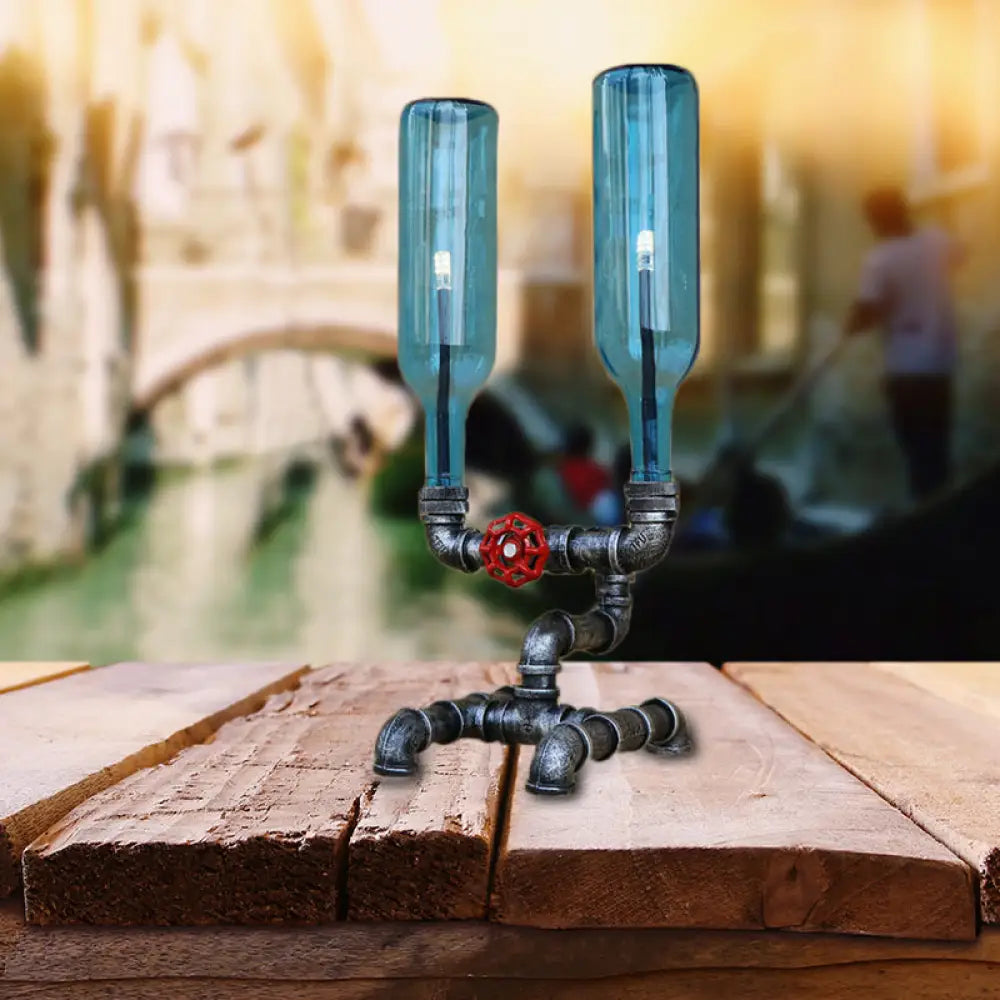 coastal style table lamps with nautical elements for beach housescoastal style table lamps with nautical elements for beach housesVintage Silver Industrial Iron Glass Wine Bottle Table Lamp with Pipe-Like Base - 2 Bulbs
