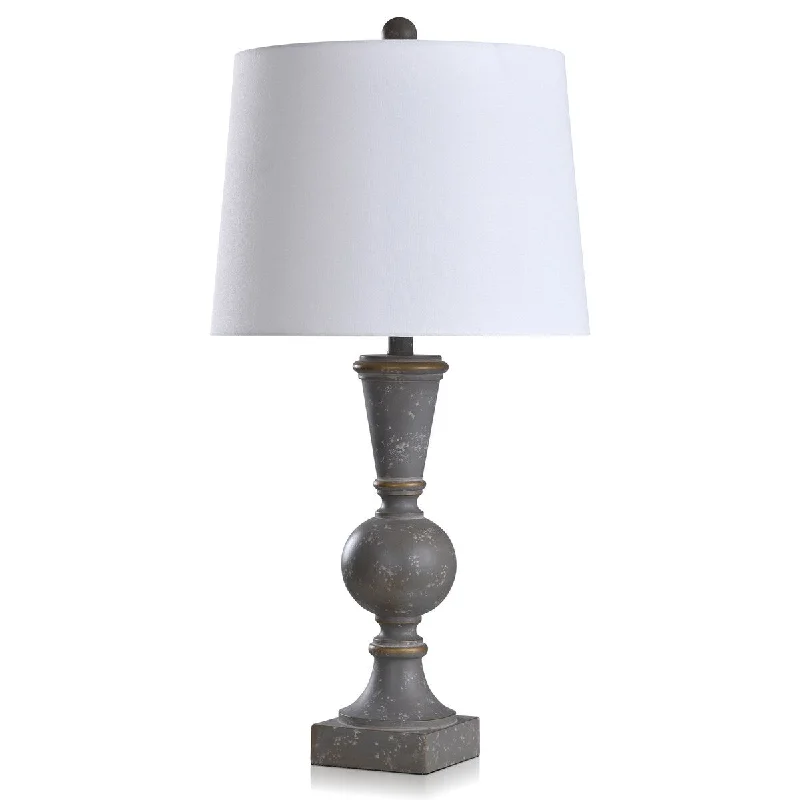 industrial style table lamps with exposed bulbs for loft apartmentsindustrial style table lamps with exposed bulbs for loft apartmentsAsher - Traditional Distressed Bannister Table Lamp - Distressed Gray - White Linen Shade