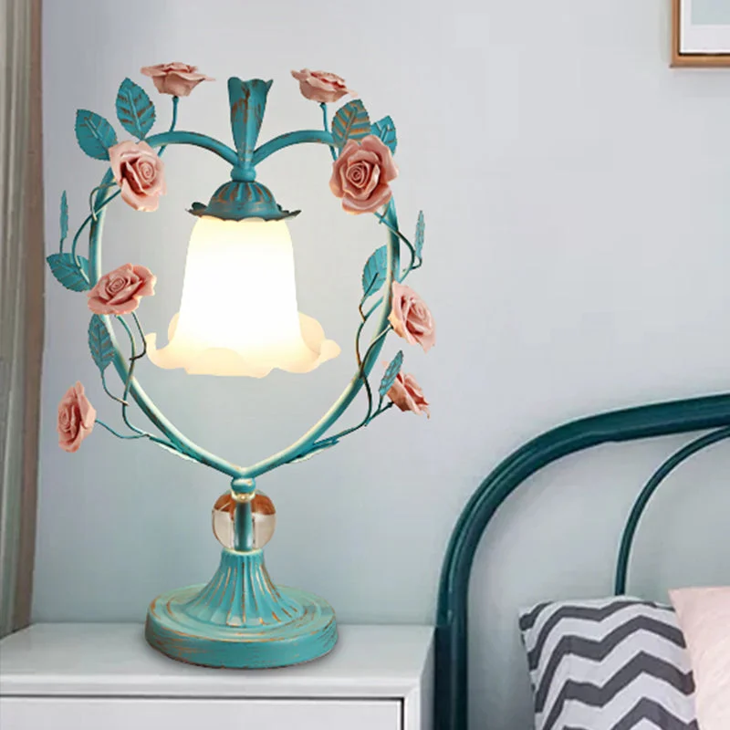 metal table lamps with a matte black finish for a sleek appearancemetal table lamps with a matte black finish for a sleek appearanceClassic White Glass Night Light with Heart Frame and Rose Design - Beige/Blue