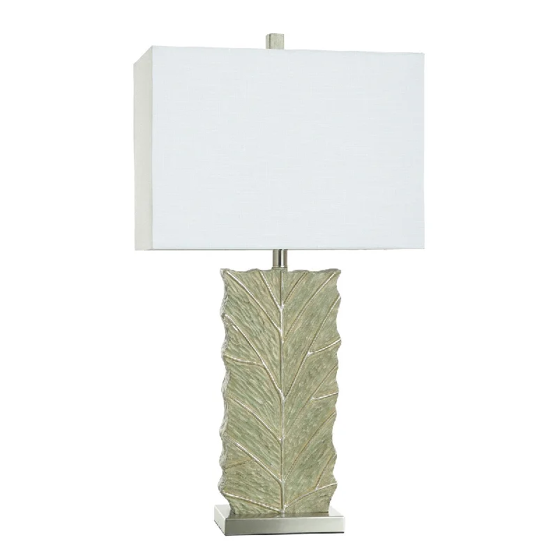 wooden table lamps with natural grain for a warm and organic feelwooden table lamps with natural grain for a warm and organic feelBellevue Leaf Table Lamp - Brushed Taupe and Silver Base Design - White Shade