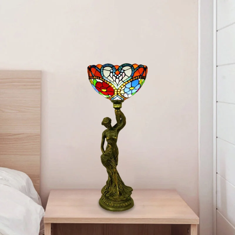 ceramic table lamps with hand painted designs for an artistic touchceramic table lamps with hand painted designs for an artistic touchBowl Table Night Lamp in Brass with Stained Glass Baroque Petal/Dragonfly Pattern & Resin Naked Woman Base