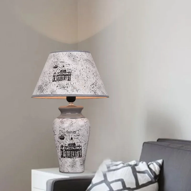 ceramic table lamps with hand painted designs for an artistic touchceramic table lamps with hand painted designs for an artistic touchMinimalist Grey Porcelain Desk Lamp with Conic Paper Shade - Nightstand Light