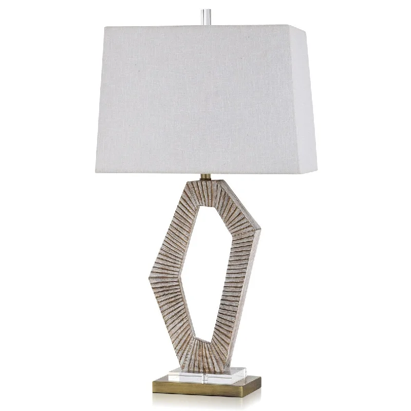 marble table lamps with a luxurious veined pattern for high end decormarble table lamps with a luxurious veined pattern for high end decorIndra - Linear Cavern Design Table Lamp With Clear Acrylic Accent And Metal Base - Brushed Cream Finish - White Shade