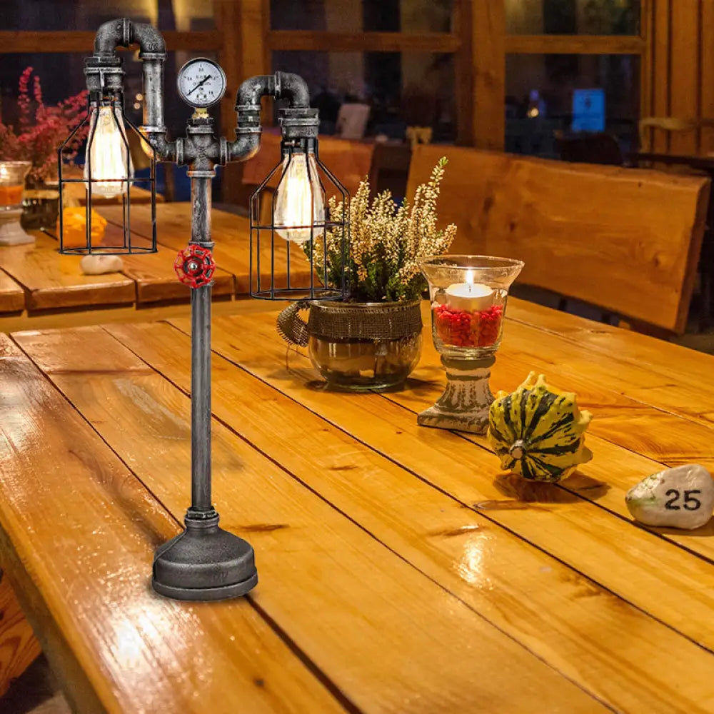 coastal style table lamps with nautical elements for beach housescoastal style table lamps with nautical elements for beach housesIndustrial Wire Guard Table Light with 2 Gauge and Valve Lights - Wrought Iron Standing Lamp in Silver