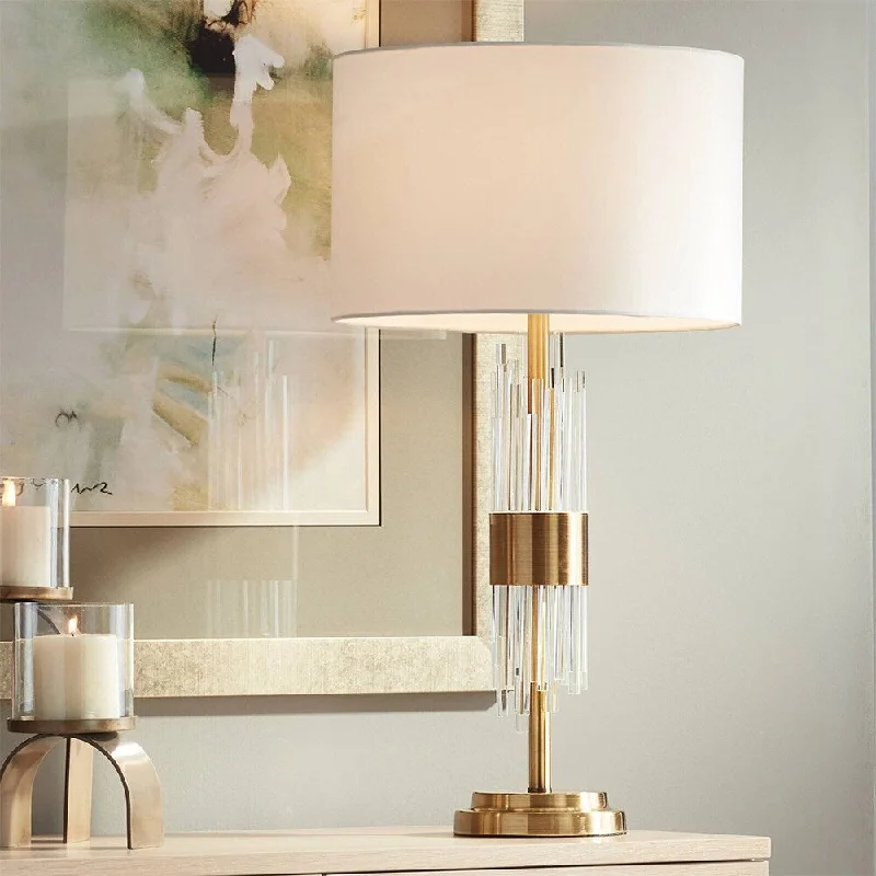 bohemian table lamps with colorful patterns for eclectic bedroomsbohemian table lamps with colorful patterns for eclectic bedroomsMid Century Modern Table Lamp 27 1/2" Tall Brass Clear Glass Tube - 14" x 27"