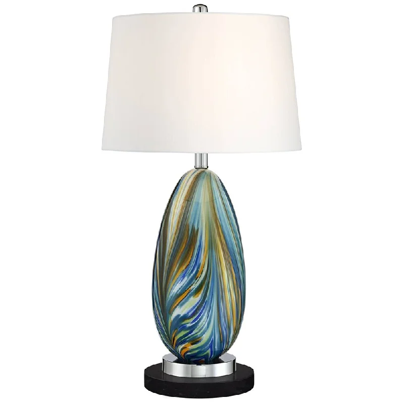 bohemian table lamps with colorful patterns for eclectic bedroomsbohemian table lamps with colorful patterns for eclectic bedroomsModern Table Lamp Round Black Riser 27" Tall Blue Green Glass - 15" x 27"
