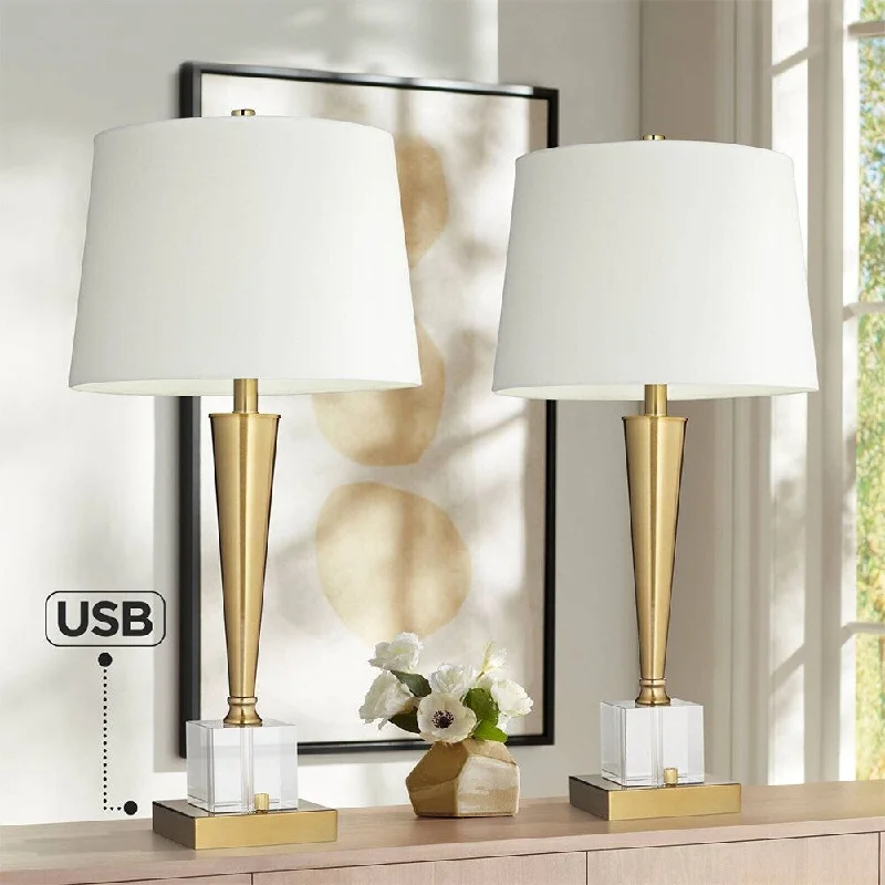 glass table lamps with a frosted surface for soft light diffusionglass table lamps with a frosted surface for soft light diffusionModern Table Lamps 29 1/4" Tall Set of 2 Brass USB White Shade Bedroom - 14" x 27"